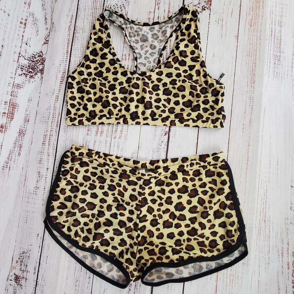 NEW Leopard Print 2 Piece Swim Suit 2XL Racer Back Top & Boy Shorts Coastal Vaca - Picture 3 of 11